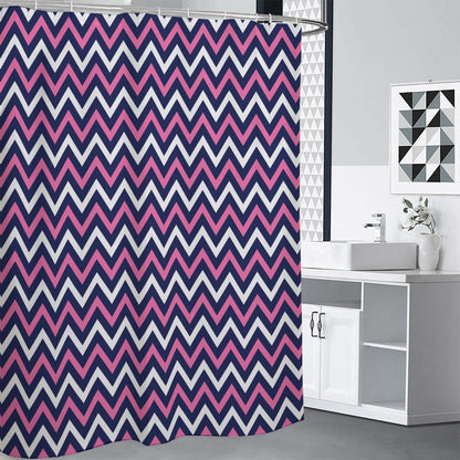 Navy Pink And White Chevron Print Premium Shower Curtain