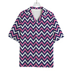 Navy Pink And White Chevron Print Rayon Hawaiian Shirt
