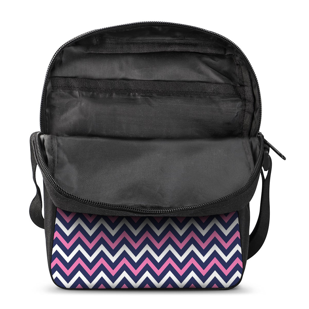 Navy Pink And White Chevron Print Rectangular Crossbody Bag