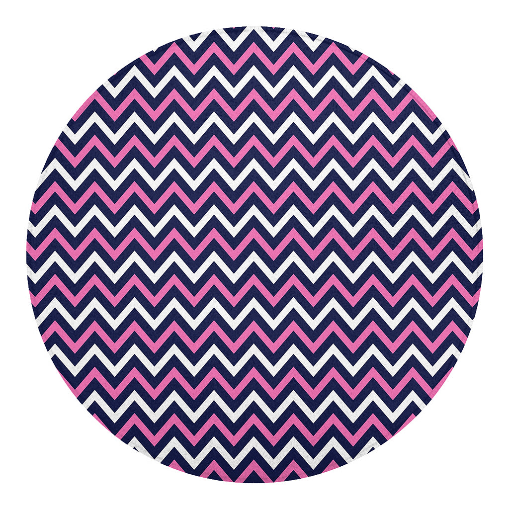 Navy Pink And White Chevron Print Round Blanket