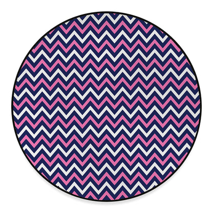 Navy Pink And White Chevron Print Round Floor Mat