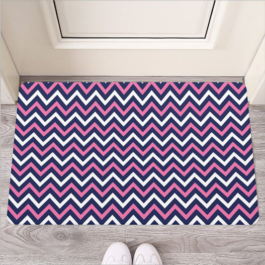 Navy Pink And White Chevron Print Rubber Doormat