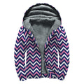 Navy Pink And White Chevron Print Sherpa Lined Zip Up Hoodie