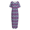 Navy Pink And White Chevron Print Short Sleeve Long Nightdress