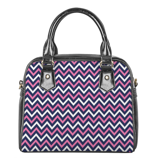 Navy Pink And White Chevron Print Shoulder Handbag