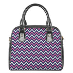 Navy Pink And White Chevron Print Shoulder Handbag