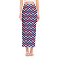 Navy Pink And White Chevron Print Side Slit Maxi Skirt