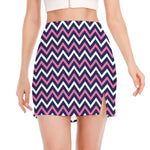 Navy Pink And White Chevron Print Side Slit Mini Skirt