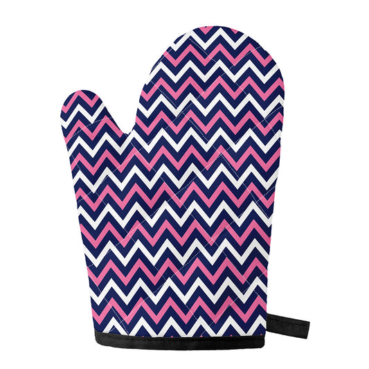Navy Pink And White Chevron Print Single Oven Mitt
