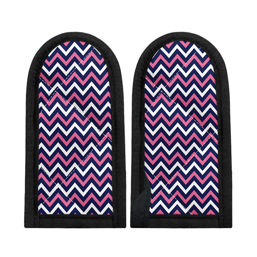 Navy Pink And White Chevron Print Skillet Handle Cover