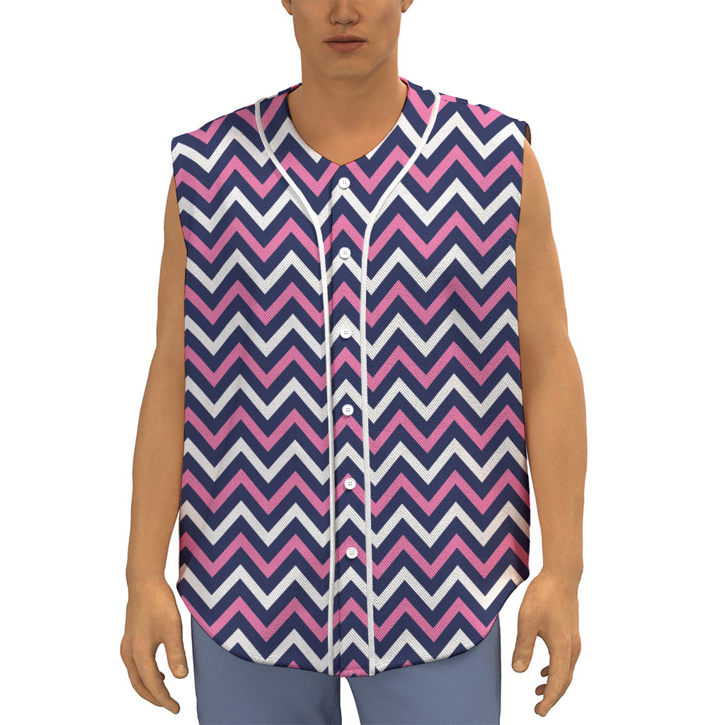 Navy Pink And White Chevron Print Sleeveless Baseball Jersey
