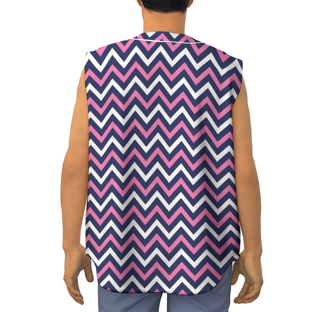 Navy Pink And White Chevron Print Sleeveless Baseball Jersey