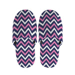 Navy Pink And White Chevron Print Slippers