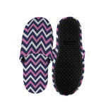 Navy Pink And White Chevron Print Slippers