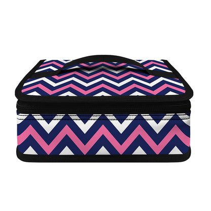 Navy Pink And White Chevron Print Small Lunch Bag