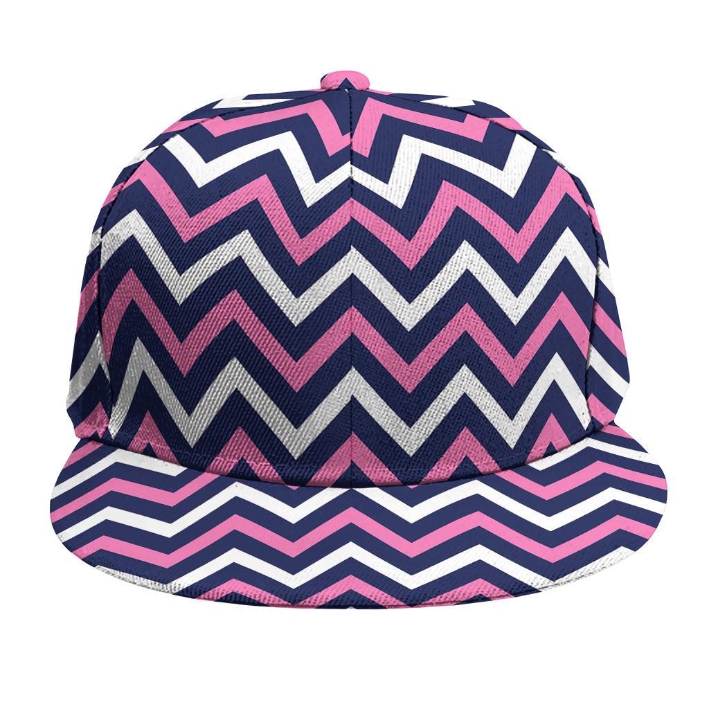 Navy Pink And White Chevron Print Snapback Cap