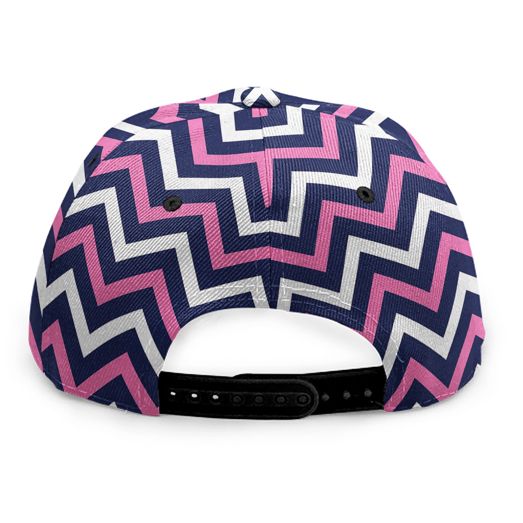 Navy Pink And White Chevron Print Snapback Cap