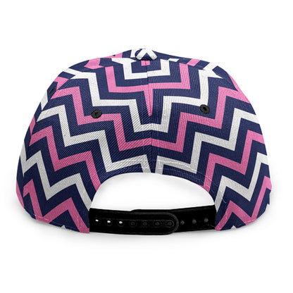 Navy Pink And White Chevron Print Snapback Cap