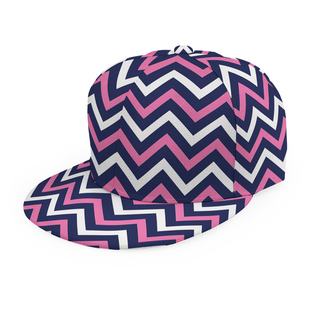 Navy Pink And White Chevron Print Snapback Cap