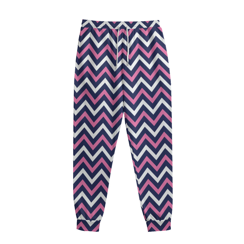 Navy Pink And White Chevron Print Sweatpants