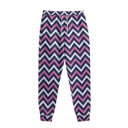 Navy Pink And White Chevron Print Sweatpants