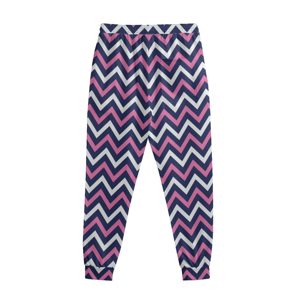 Navy Pink And White Chevron Print Sweatpants