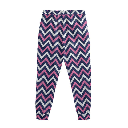 Navy Pink And White Chevron Print Sweatpants