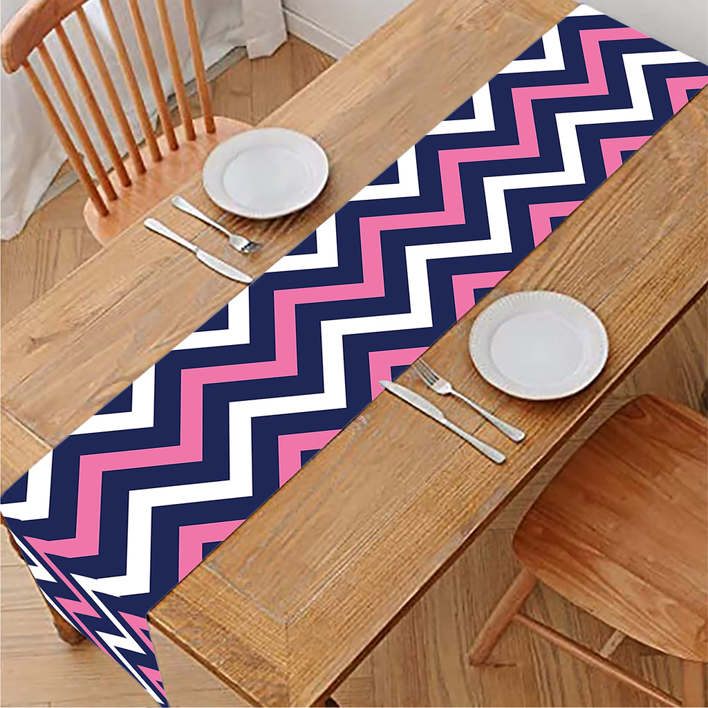 Navy Pink And White Chevron Print Table Runner
