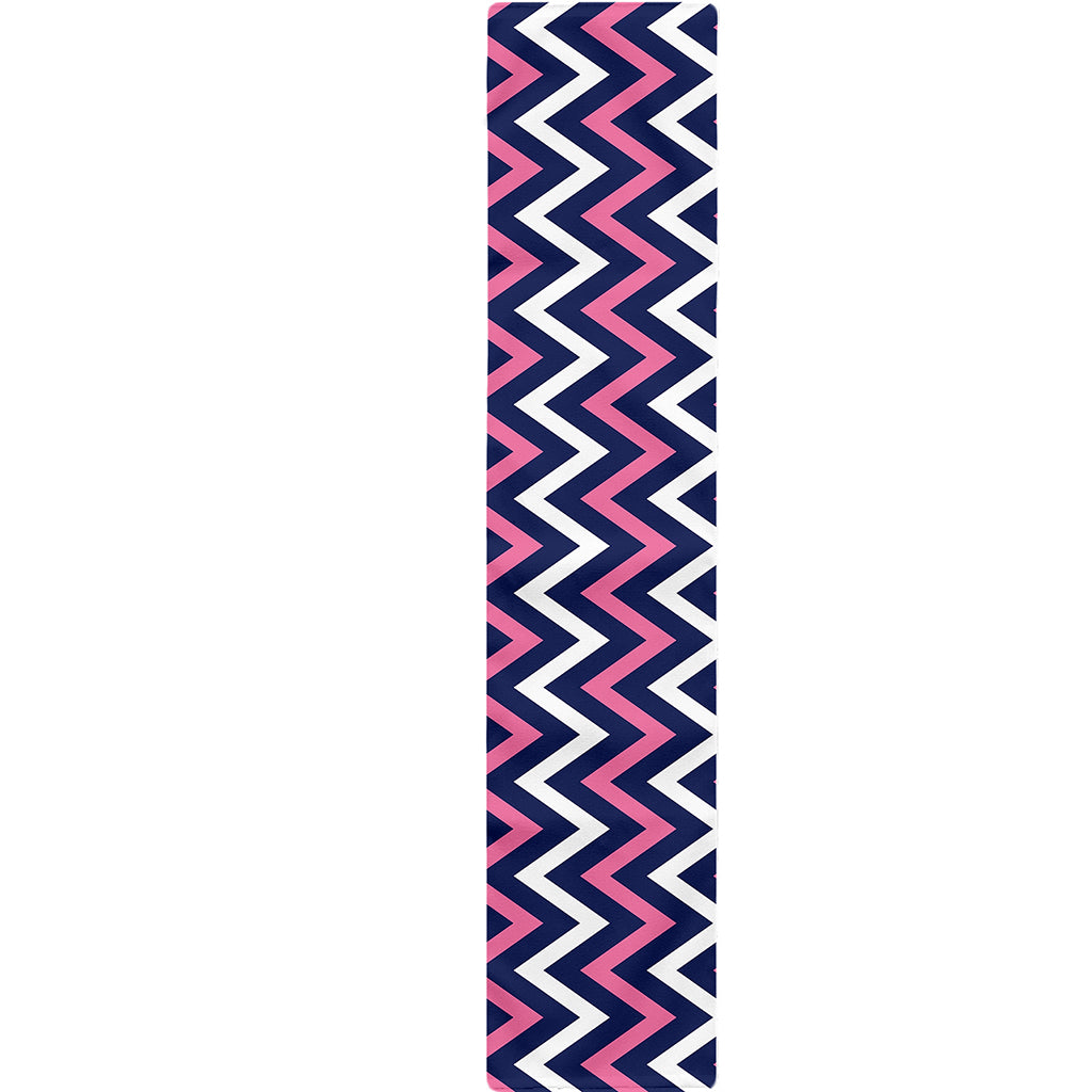Navy Pink And White Chevron Print Table Runner