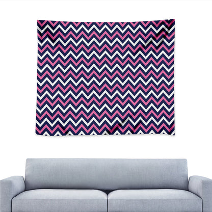 Navy Pink And White Chevron Print Tapestry
