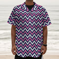 Navy Pink And White Chevron Print Textured Short Sleeve Shirt