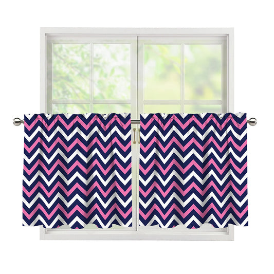Navy Pink And White Chevron Print Tier Curtains