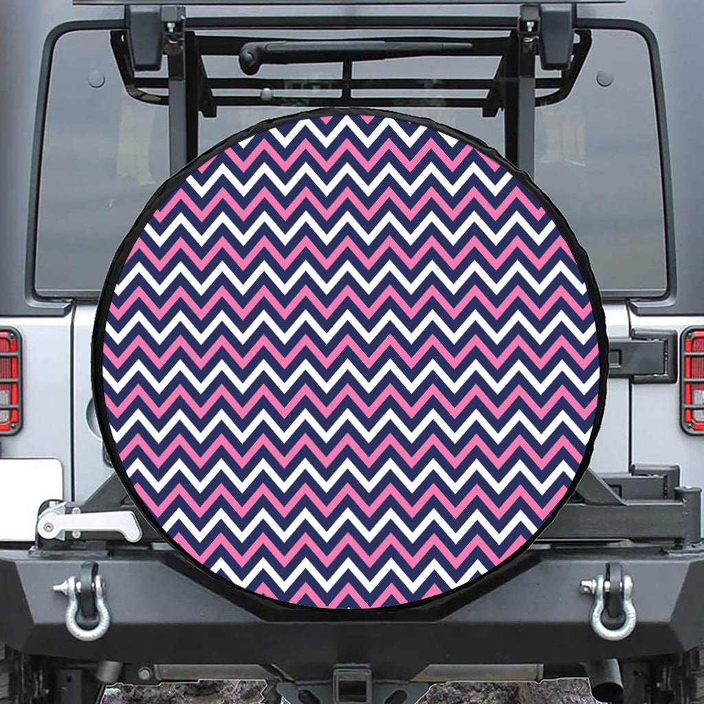 Navy Pink And White Chevron Print Tire Cover