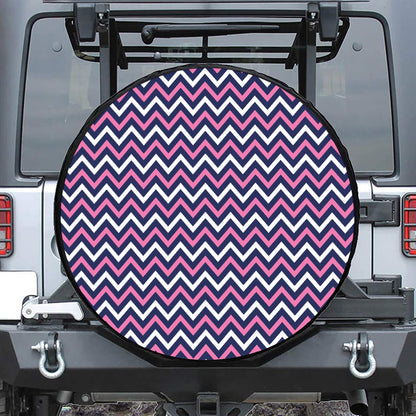Navy Pink And White Chevron Print Tire Cover