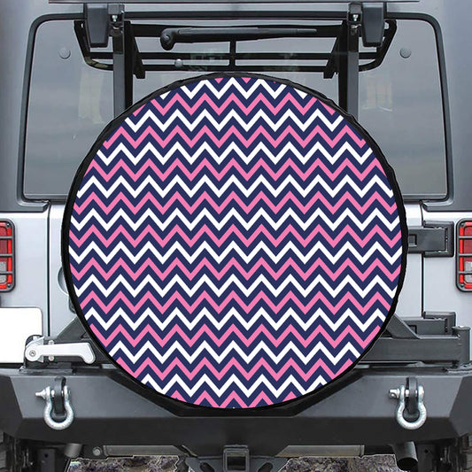 Navy Pink And White Chevron Print Tire Cover