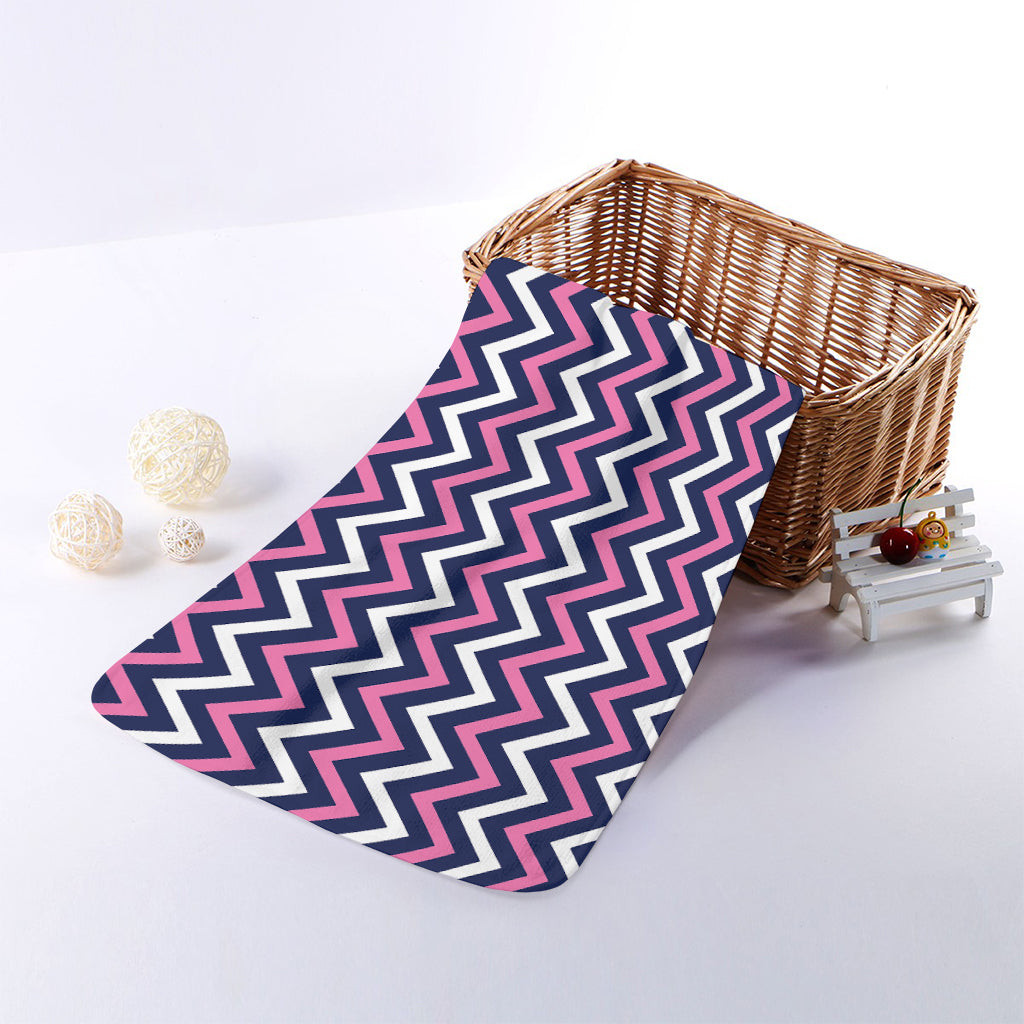 Navy Pink And White Chevron Print Towel