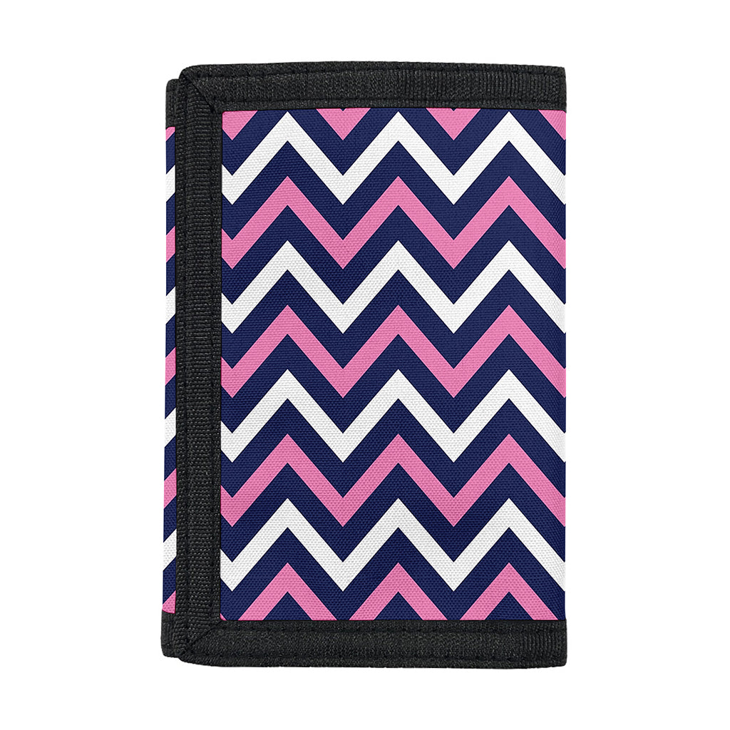 Navy Pink And White Chevron Print Trifold Wallet