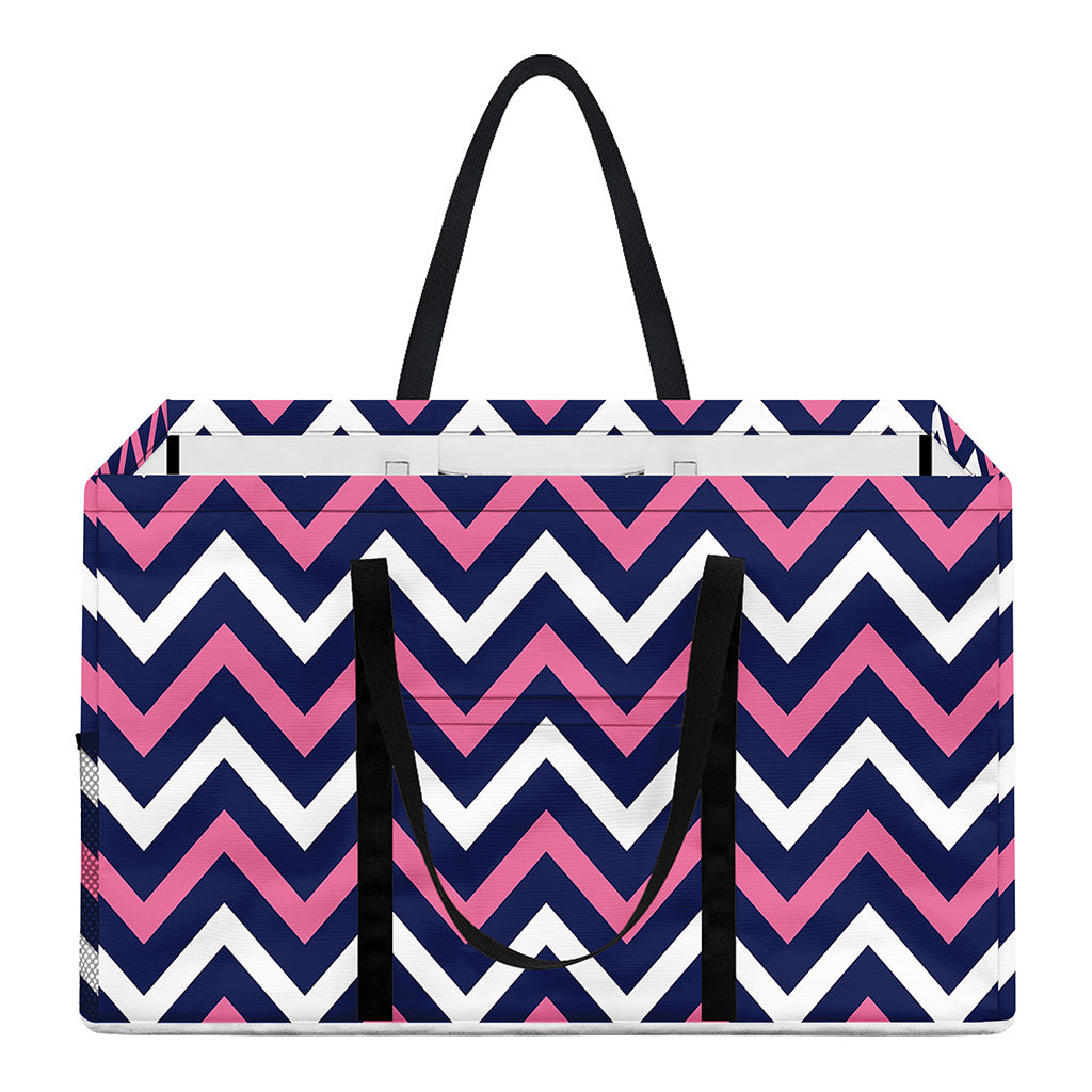 Navy Pink And White Chevron Print Utility Tote Bag