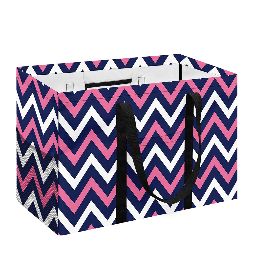 Navy Pink And White Chevron Print Utility Tote Bag