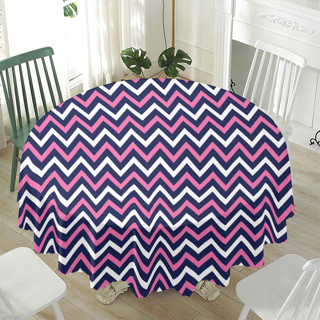 Navy Pink And White Chevron Print Waterproof Round Tablecloth