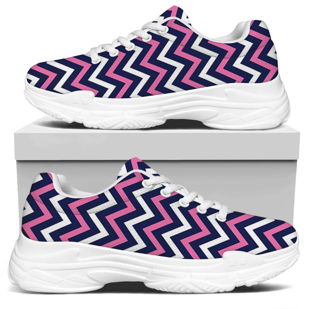 Navy Pink And White Chevron Print White Chunky Shoes