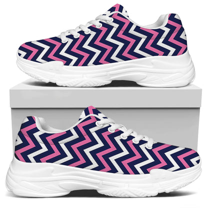 Navy Pink And White Chevron Print White Chunky Shoes