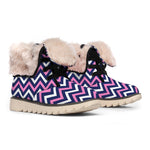 Navy Pink And White Chevron Print Winter Boots