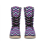 Navy Pink And White Chevron Print Winter Boots