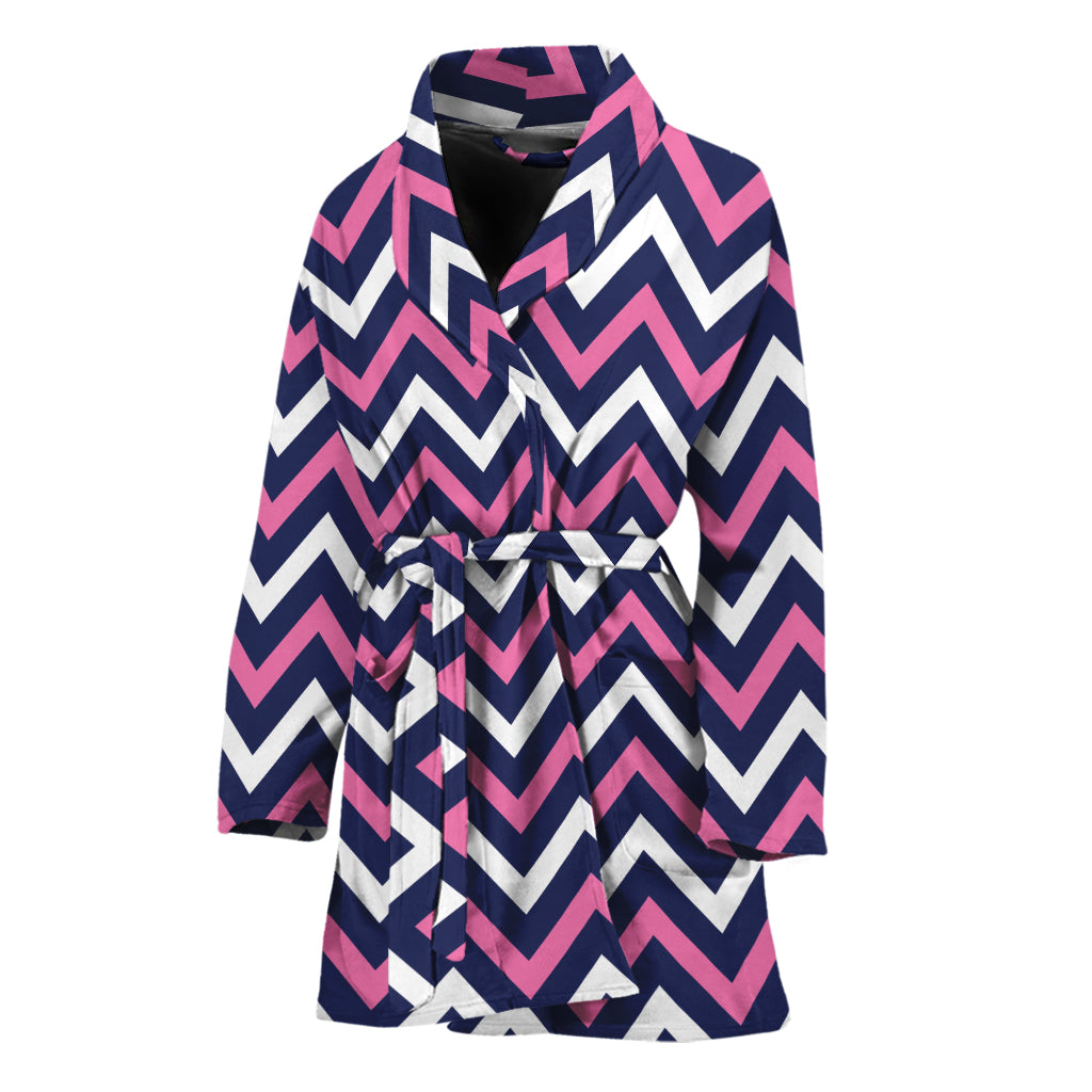 Navy Pink And White Chevron Print Women's Bathrobe