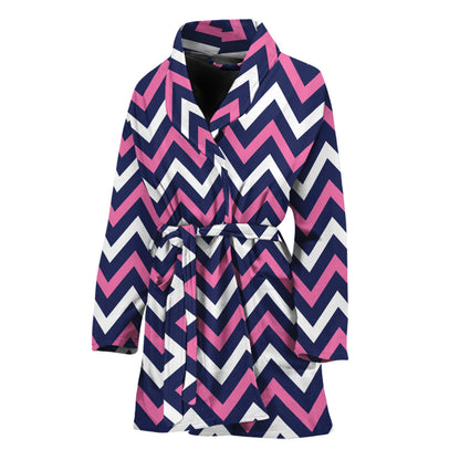 Navy Pink And White Chevron Print Women's Bathrobe