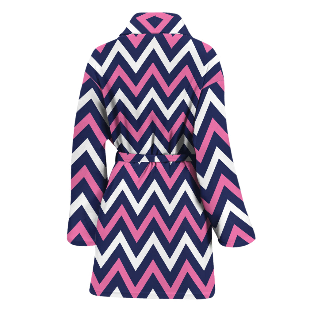 Navy Pink And White Chevron Print Women's Bathrobe