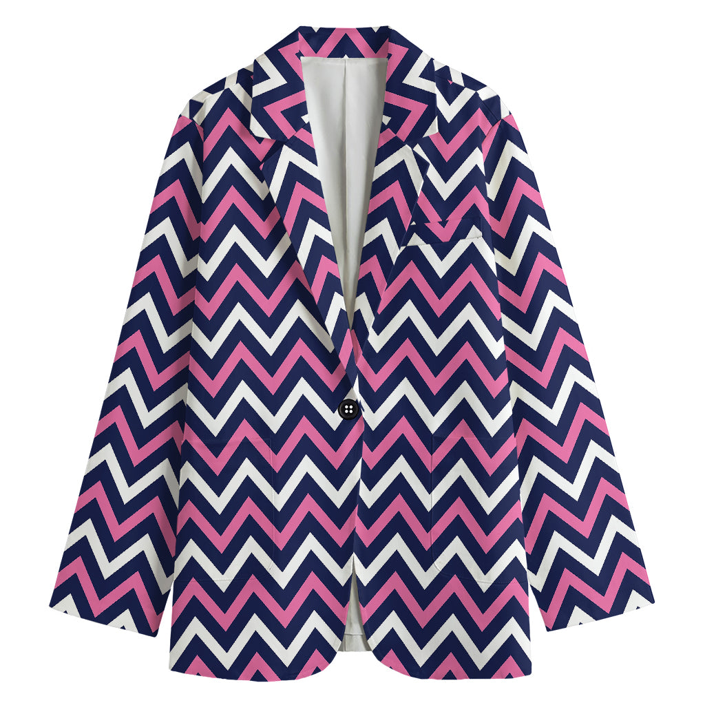 Navy Pink And White Chevron Print Women's Blazer