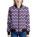 Navy Pink And White Chevron Print Women's Bomber Jacket