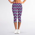 Navy Pink And White Chevron Print Women's Capri Leggings